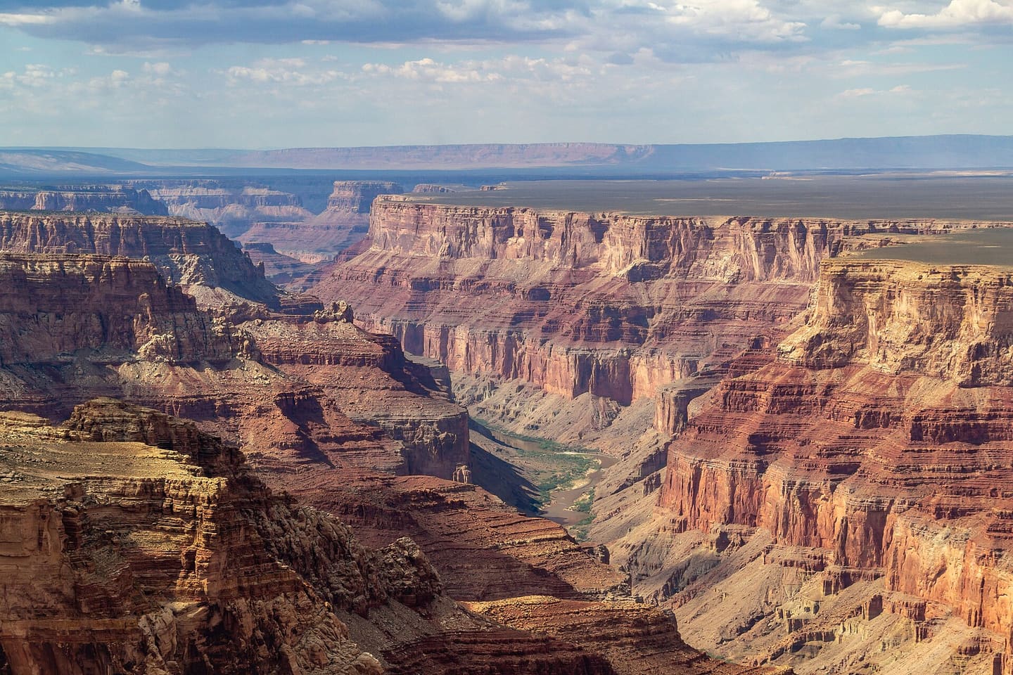 Aerial view along the Grand Canyon in Arizona with the Colorado River below