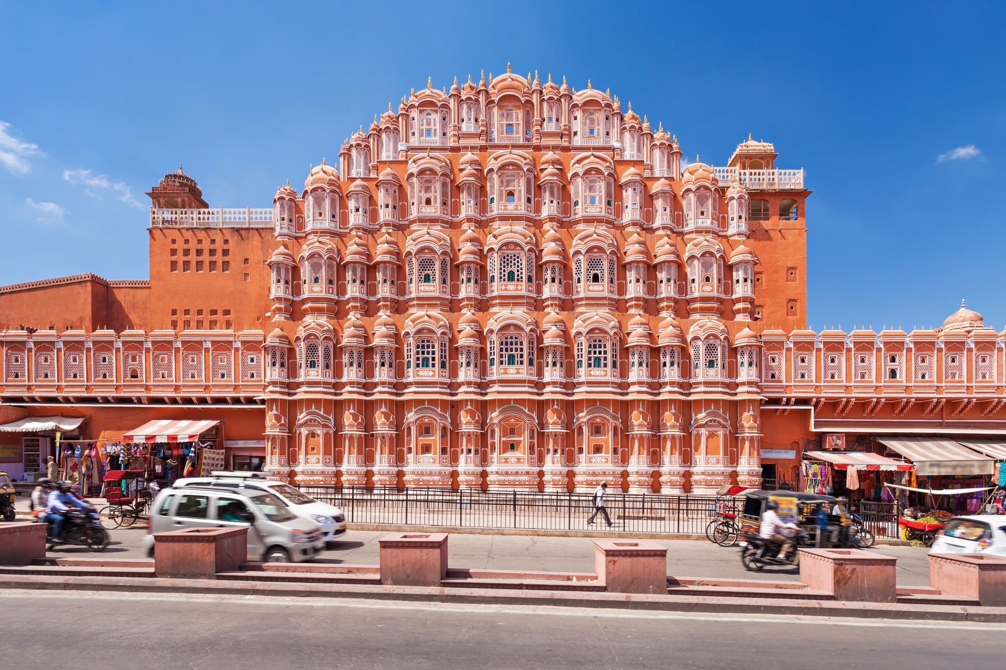 The honeycomb facade of the Hawa Mahal in Jaipur