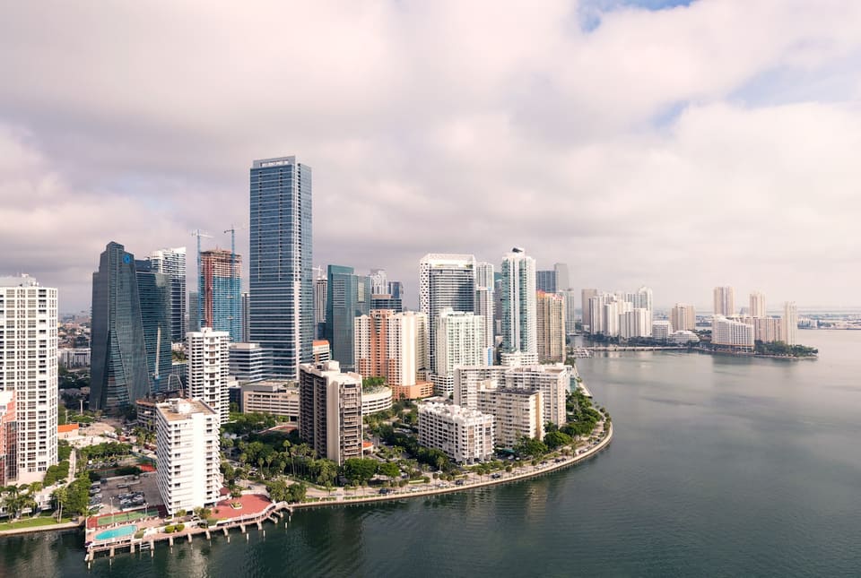 The Miami skyline and bay seen from the water