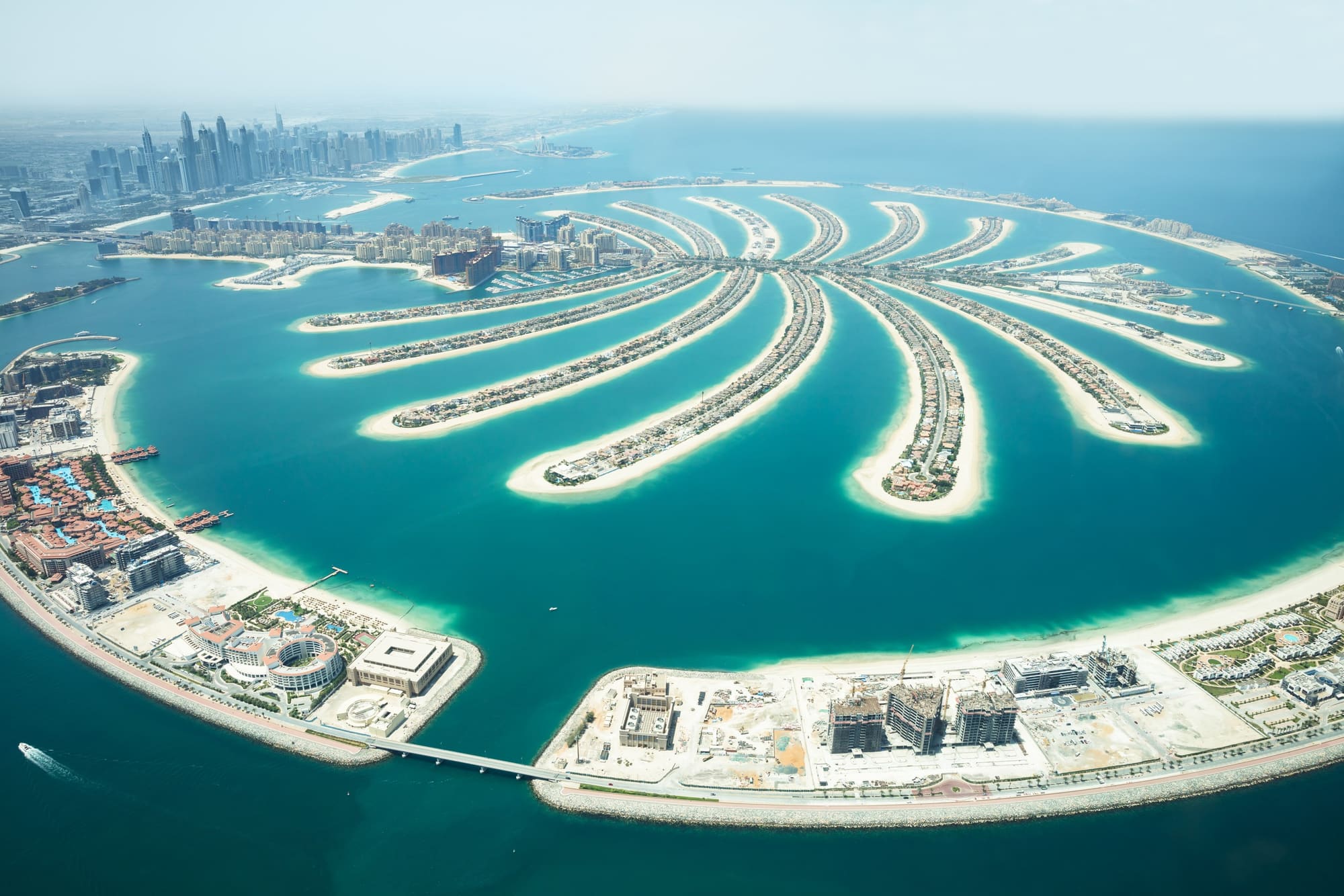 The Palm Jumeirah seen from the air above turquoise water