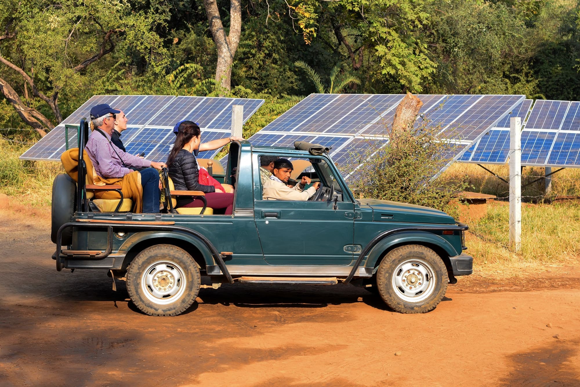Travellers photographing from an open safari gypsy in Ranthambore National Park